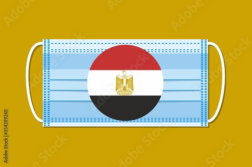 Medical mask vector with a round flag of Egypt on a brown background. Flat design photo