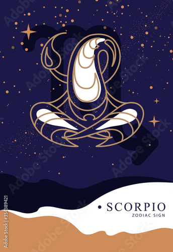 Modern magic witchcraft card with astrology Scorpio zodiac sign. Scorpion logo design