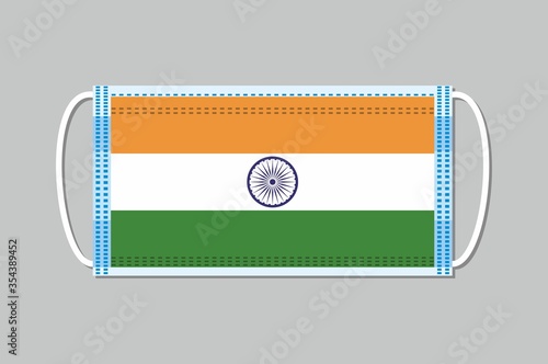 Medical mask with India flag on it. Flat design on a gray background. Vector face mask