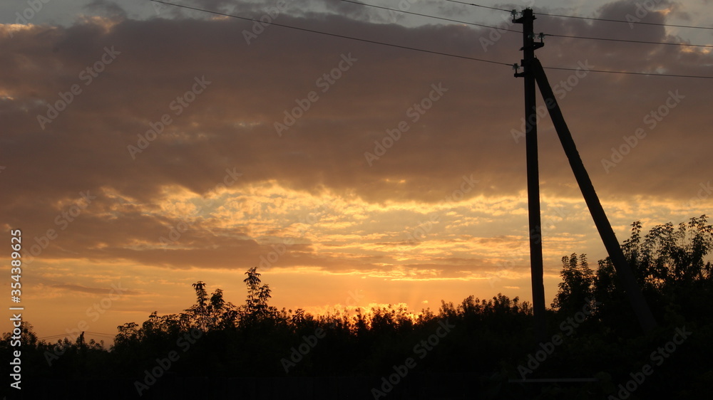 Beautiful sunset in old village