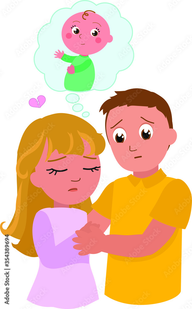 Young woman and man with fertility problems dreaming of a baby, vector illustration Young woman and man with fertility problems dreaming of a baby, vector illustration