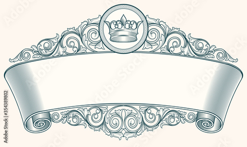 Decorative vintage monochrome scroll emblem