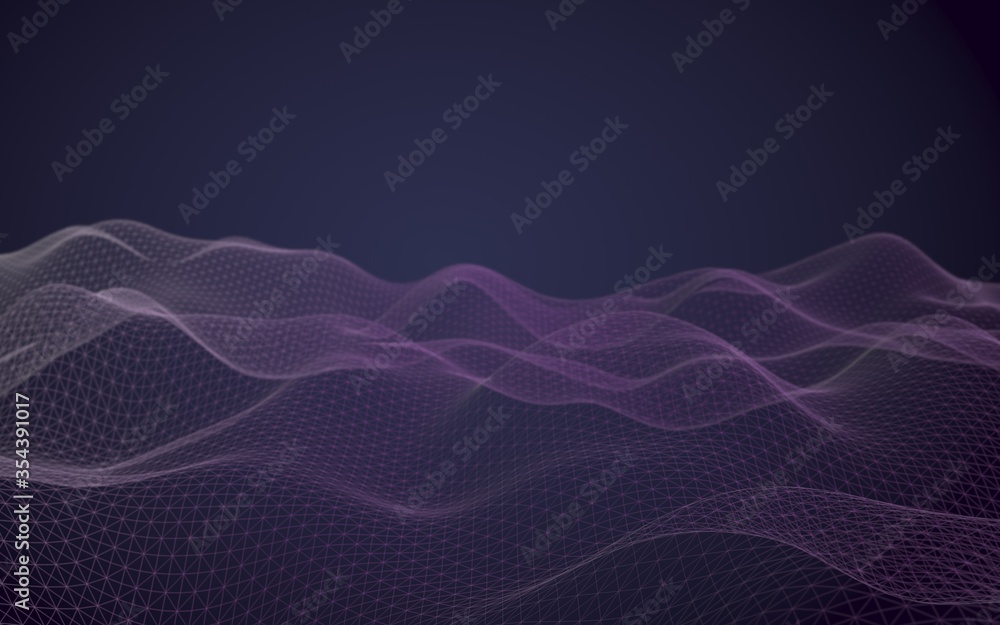 Abstract landscape on a blue background. Cyberspace grid. hi tech network. 3d technology illustration. 3D illustration Abstract landscape on a blue background. Cyberspace grid. hi tech network. 3d technology illustration. 3D illustration