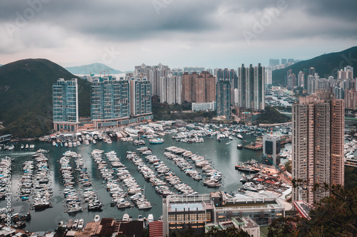 Aberdeen Typhoon Shelter, Hong Kong seen from (Brick Hill) Nam Long Shan, in Sunset time