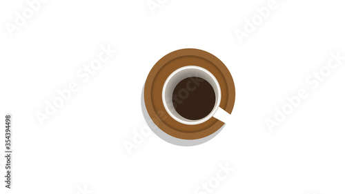 A white coffee cup placed on a plate on a wooden table. illustration realistic design