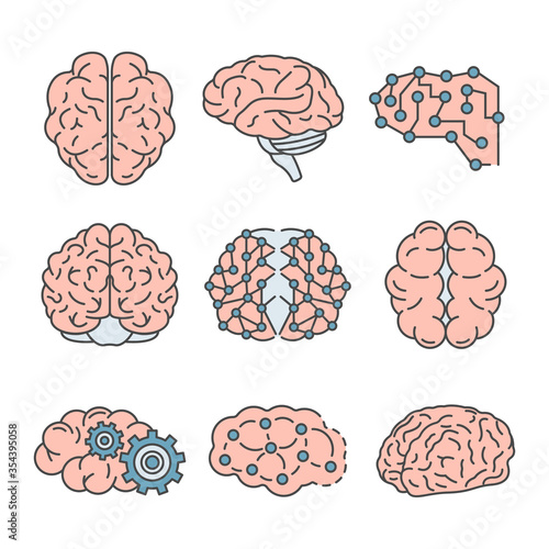 Memory brain icon set. Outline set of memory brain vector icons for web design isolated on white background