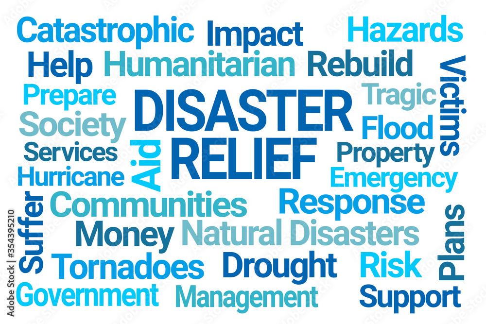 Disaster Relief Word Cloud on White Background Disaster Relief Word Cloud on White Background