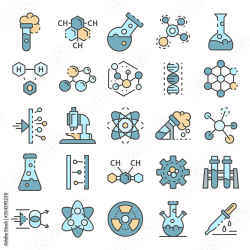 Chemistry lab icon set. Outline set of chemistry lab vector icons for web design isolated on white background photo