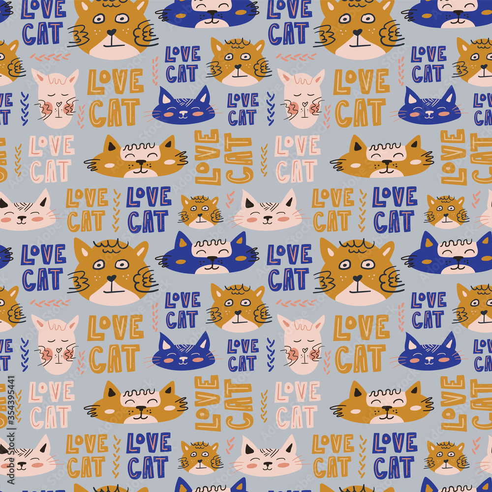 custom made wallpaper toronto digitalVector seamless pattern design. Cute and funny cats isolated on the white background. Trendy animals in caps and glasses. Creative childish pink texture. Great for fabric, textile.