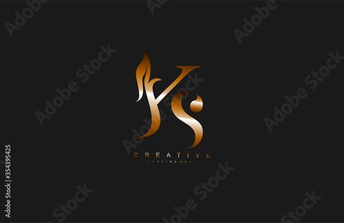 Minimal Clean Letter KS Golden Monogram Logotype Design Trend photo