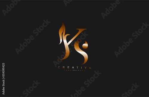 Minimal Clean Letter KS Golden Monogram Logotype Design Trend