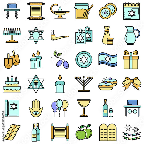 Hanukkah icon set. Outline set of hanukkah vector icons for web design isolated on white background