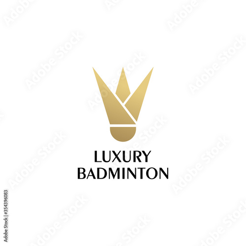 Shuttlecock + crown. Luxury Badminton logo. Icon vector.