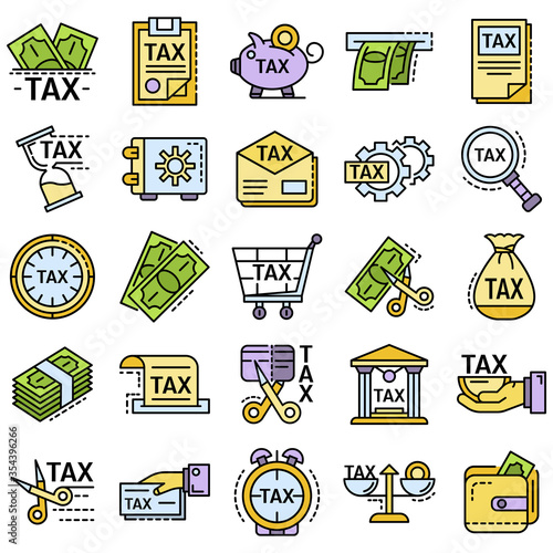 Taxes icon set. Outline set of taxes vector icons for web design isolated on white background