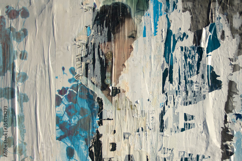 Background of old and torn posters, crumpled paper, texture and backgrounds.