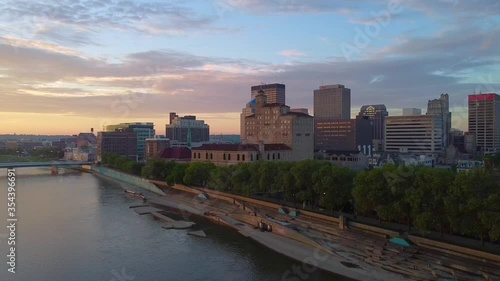 Wallpaper Mural Flying backwards and away from dayton at sunrise. Dayton sunrise drone footage Torontodigital.ca