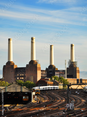 Battersea Power Station and a train depot nearby. London, England