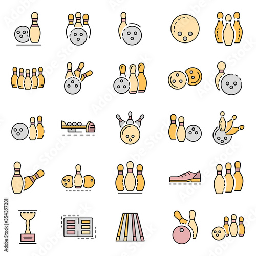Bowling icon set. Outline set of bowling vector icons for web design isolated on white background