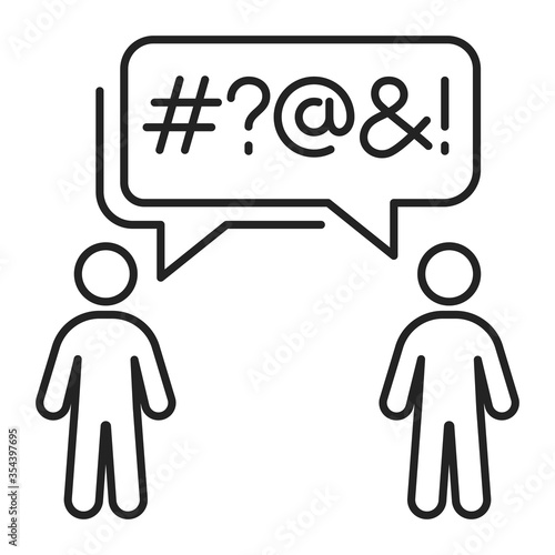 Verbal bullying black line icon. Harassment, social abuse and violence. Isolated vector element. Outline pictogram for web page, mobile app, promo