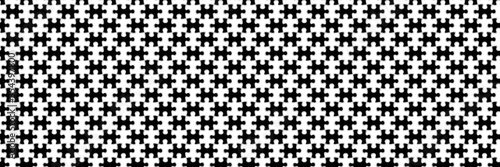 Black and White Seamless Geometric Pattern with Grid. Jigsaw Puzzle Pieces Isolated on White Background. Endless Template Checkered for Games. Raster Illustration