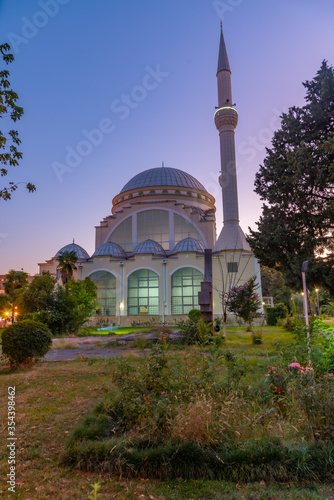 Sunset view of Ebu Bekr mosque in Shkoder, Albania photo