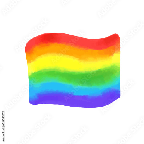 Pride flag, watercolor LGBT rainbow. Hand painted bright spectrum. Vector illustration.