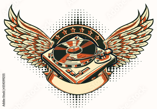 Winged turntable music emblem