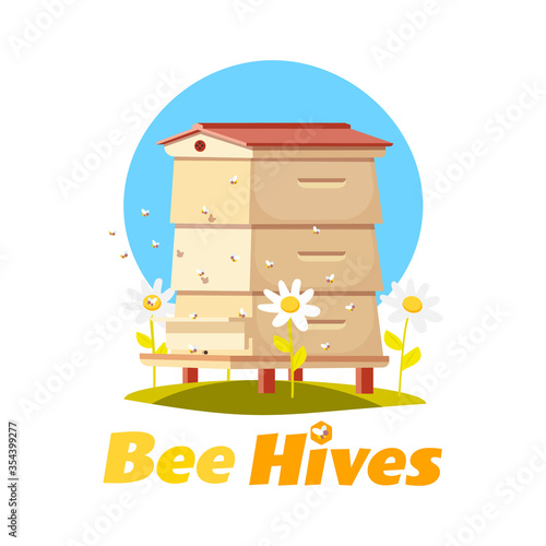 Bee hives. Vector illustration in flat style