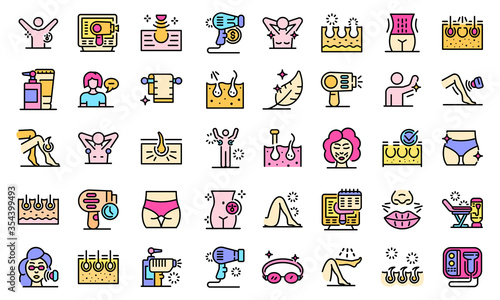 Laser hair removal icons set. Outline set of laser hair removal vector icons for web design isolated on white background