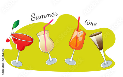 Set of alcoholic cocktails and drinks. Stock vector illustration
