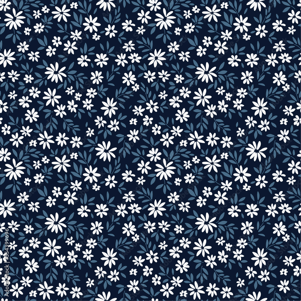 Cute floral pattern in the small flowers. Ditsy print. Motifs scattered random. Seamless vector texture. Elegant template for fashion prints. Dark blue background. Cute floral pattern in the small flowers. Ditsy print. Motifs scattered random. Seamless vector texture. Elegant template for fashion prints. Dark blue background.