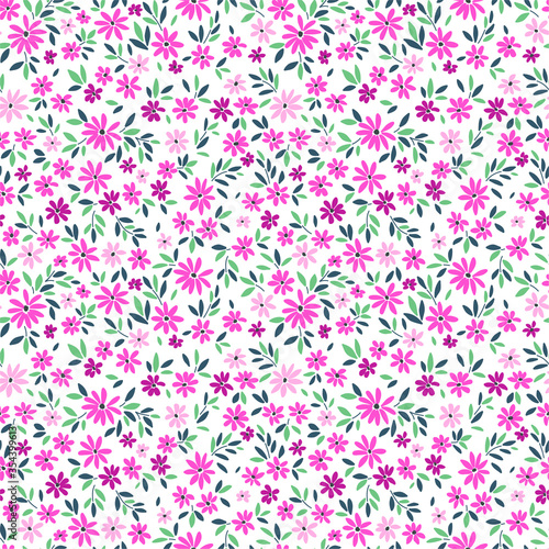 Cute floral pattern in the small flower. Ditsy print. Motifs scattered random. Seamless vector texture. Elegant template for fashion prints. Printing with small pink flowers. White background.