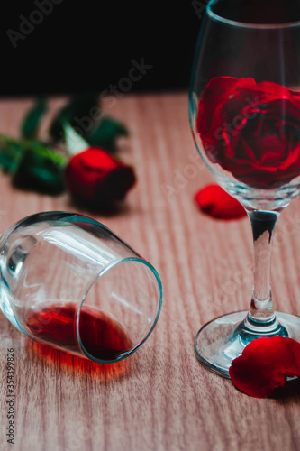 Red rose in a wine glass
