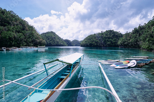 Sugba lagoon, tourists attraction. Beautiful landscape with blue sea lagoon, National Park, Siargao Island, Philippines.