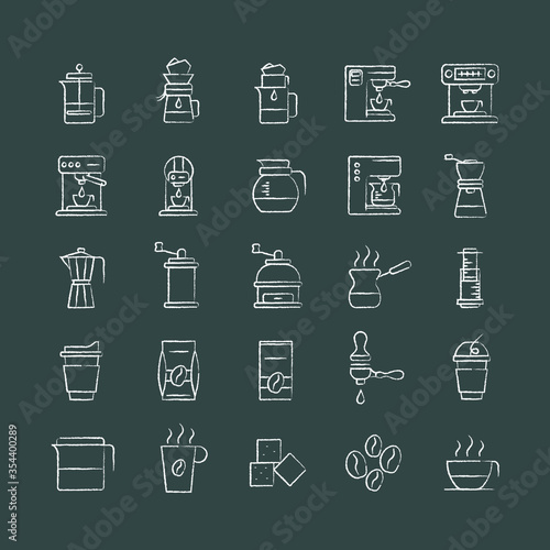 coffe chalk icons set, different types of coffee