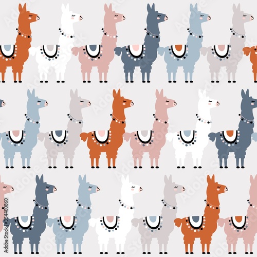 Seamless pattern of llama. Great for fabric, textile. Vector background