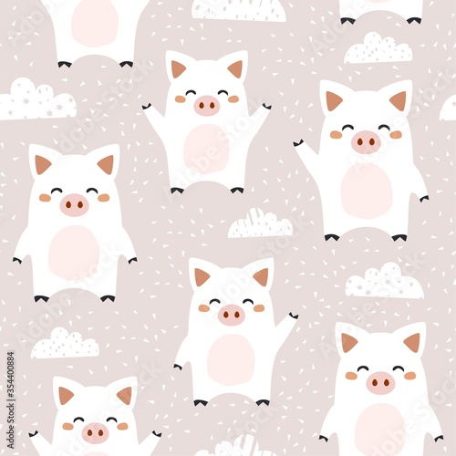 Seamless pattern of cute piglets. Great for fabric  textile. Vector background