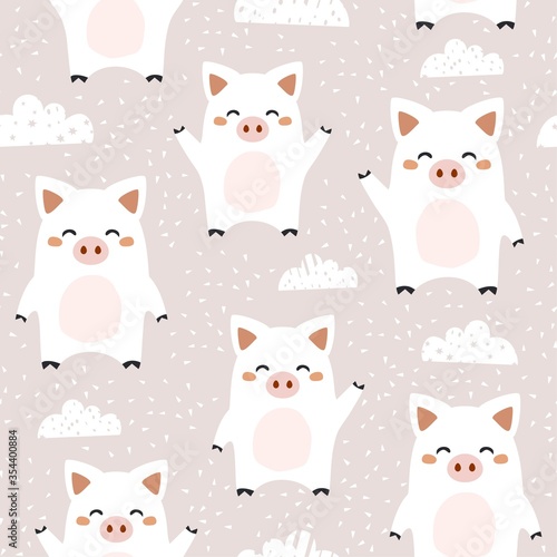 Seamless pattern of cute piglets. Great for fabric, textile. Vector background
