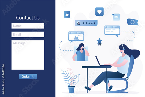 Contact Us form template. Online support landing page. Customer support, chat and helpdesk concept.