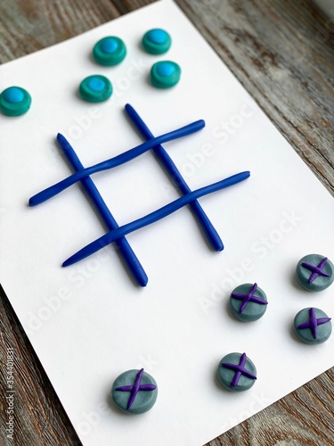 TIC TAC toe is a Board game made of plasticine, craft step by step for children.