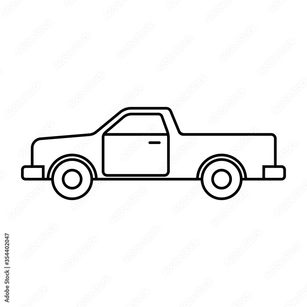 Pickup icon. Black contour silhouette. Side view. Vector flat graphic illustration. Isolated object on a white background. Isolate. Pickup icon. Black contour silhouette. Side view. Vector flat graphic illustration. Isolated object on a white background. Isolate.