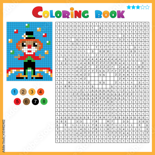 Clown. Color by numbers. Coloring book for kids. Colorful Puzzle Game for Children with answer.