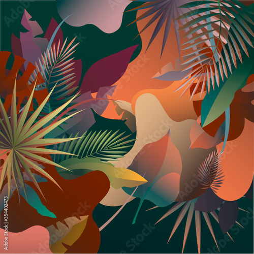 Tropical stylized leaves. Summer floral background