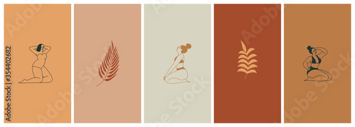 Beautiful female figure. Vector logo design template and illustration in simple minimal linear style - body positive emblem, abstract badge for lingerie designer 
