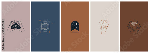 Vector abstract logo design template in trendy linear minimal style - hands and diamond