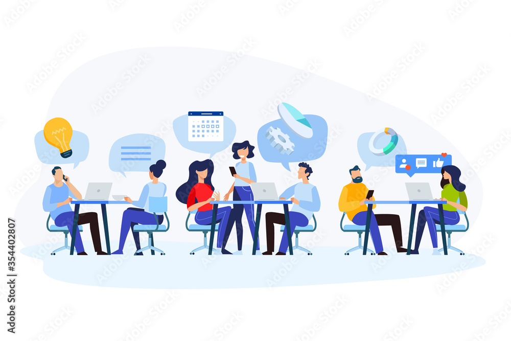 Flat design style illustration of teamwork, workflow, project management, customer relationship. Vector concept for website banner, marketing material, business presentation, online advertising. Flat design style illustration of teamwork, workflow, project management, customer relationship. Vector concept for website banner, marketing material, business presentation, online advertising.