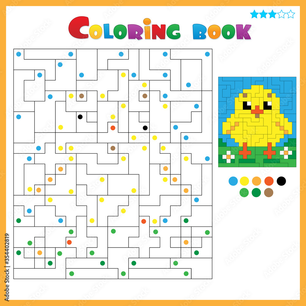 Chick or chicken. Coloring book for kids. Colorful Puzzle Game for Children with answer.