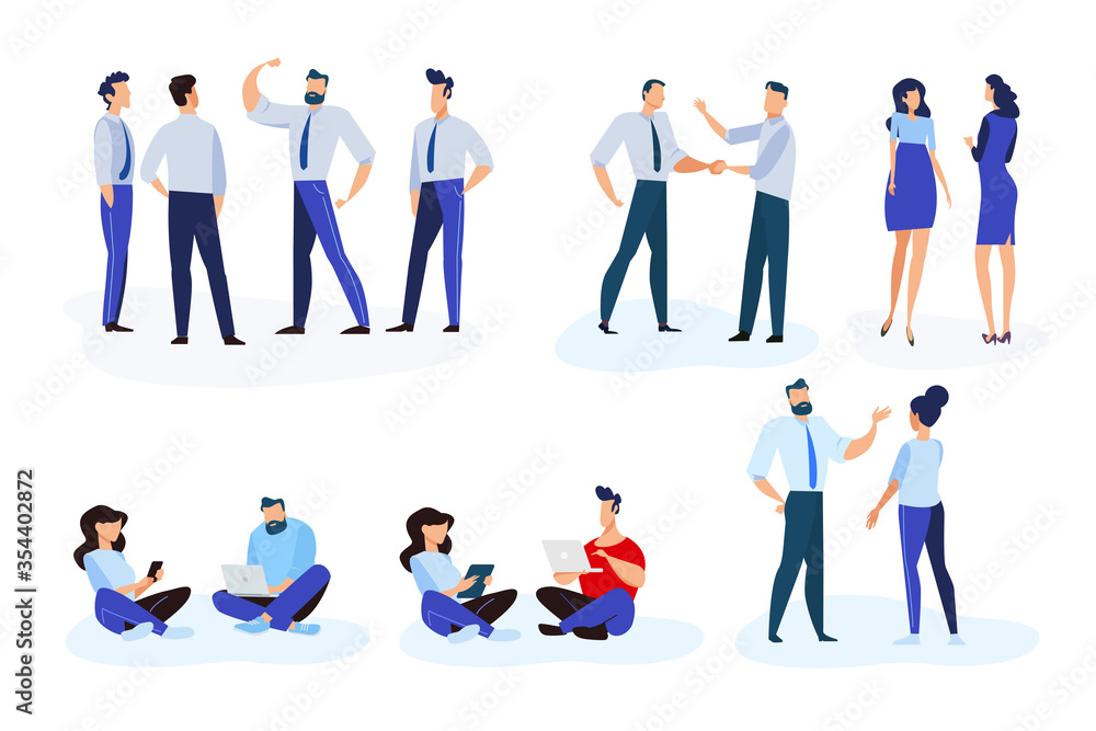 Flat design style illustrations of business situations and communication. Vector concepts for website banner, marketing material, business presentation, online advertising.