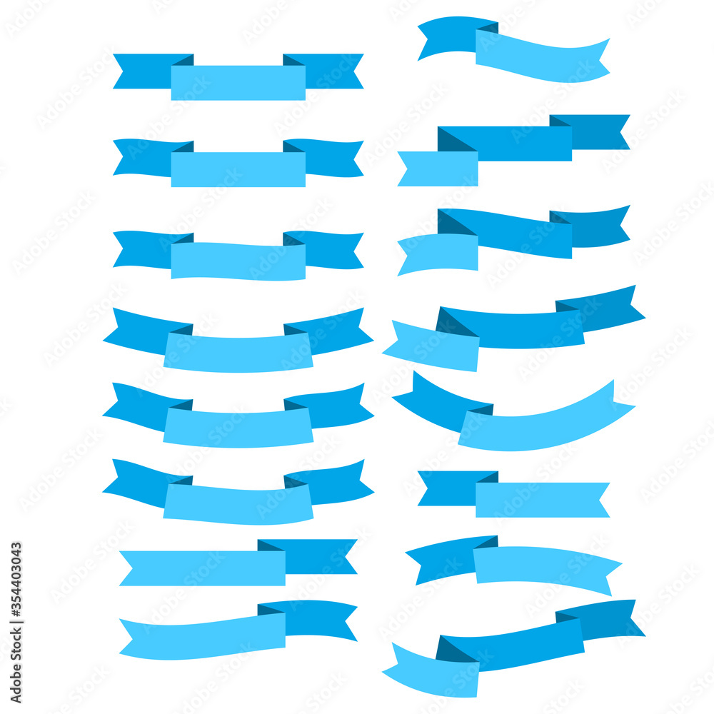 Set of blue flat ribbons isolated on white background. Ribbon banner vector illustration.