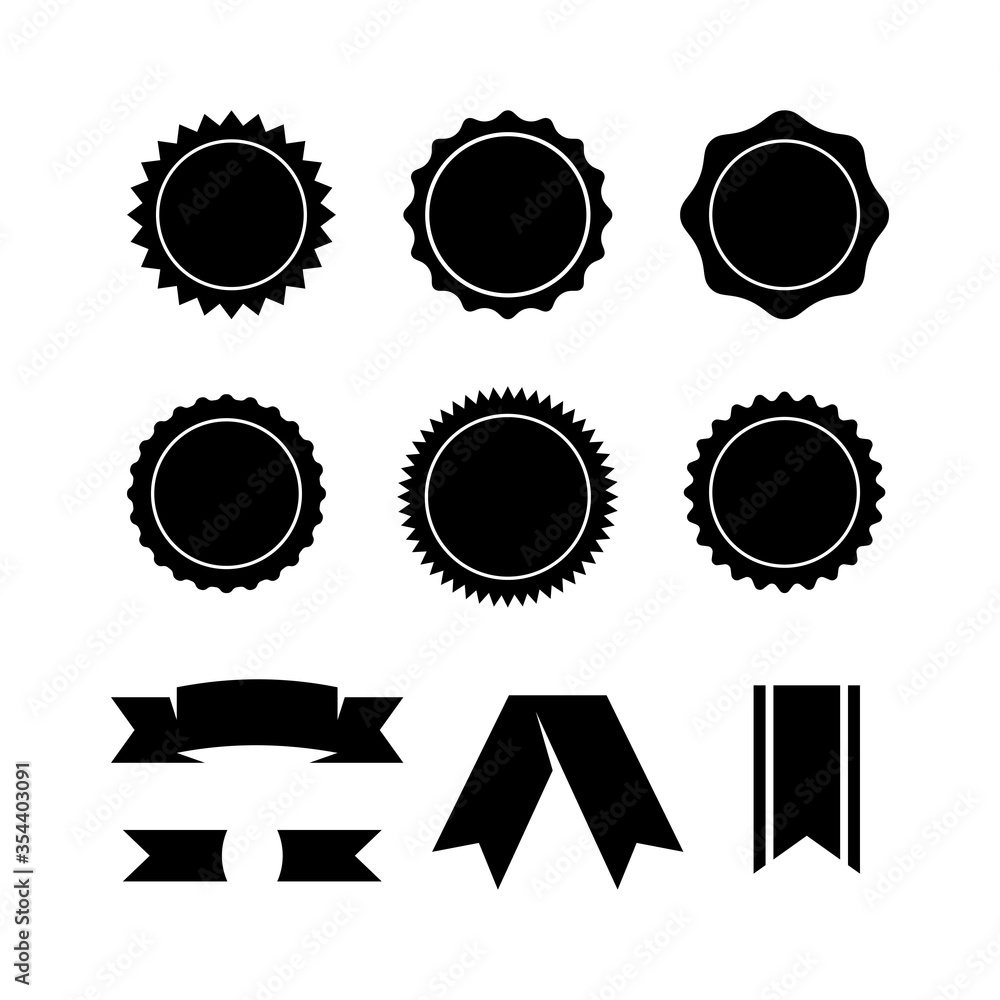 Set of starburst badges. Sunburst stickers. Black and white labels with ribbon icon , symbol of product guarantee Set of starburst badges. Sunburst stickers. Black and white labels with ribbon icon , symbol of product guarantee